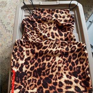 Spaghetti, string, leopard print body con dress
